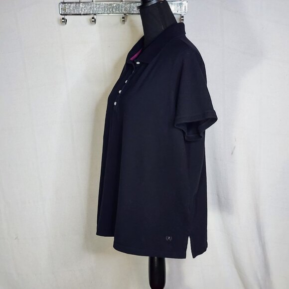 Izod Woman Black Lilac Piping 5 Button Cotton Span SS Henley Polo Top Size 1X - Picture 6 of 16